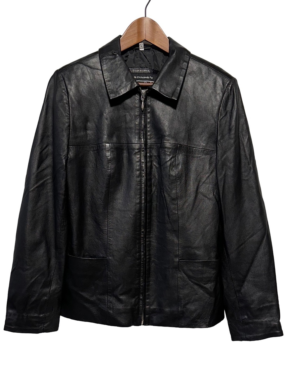 Black Genuine Leather Jacket 90s Y2K Minimalist Zip Front Grunge Womens 8